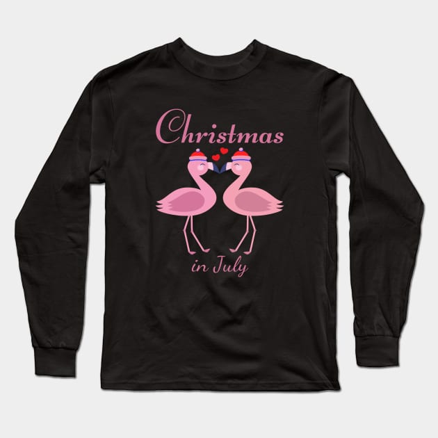 Christmas In July Pink Flamingo Long Sleeve T-Shirt by Ghost Of A Chance 